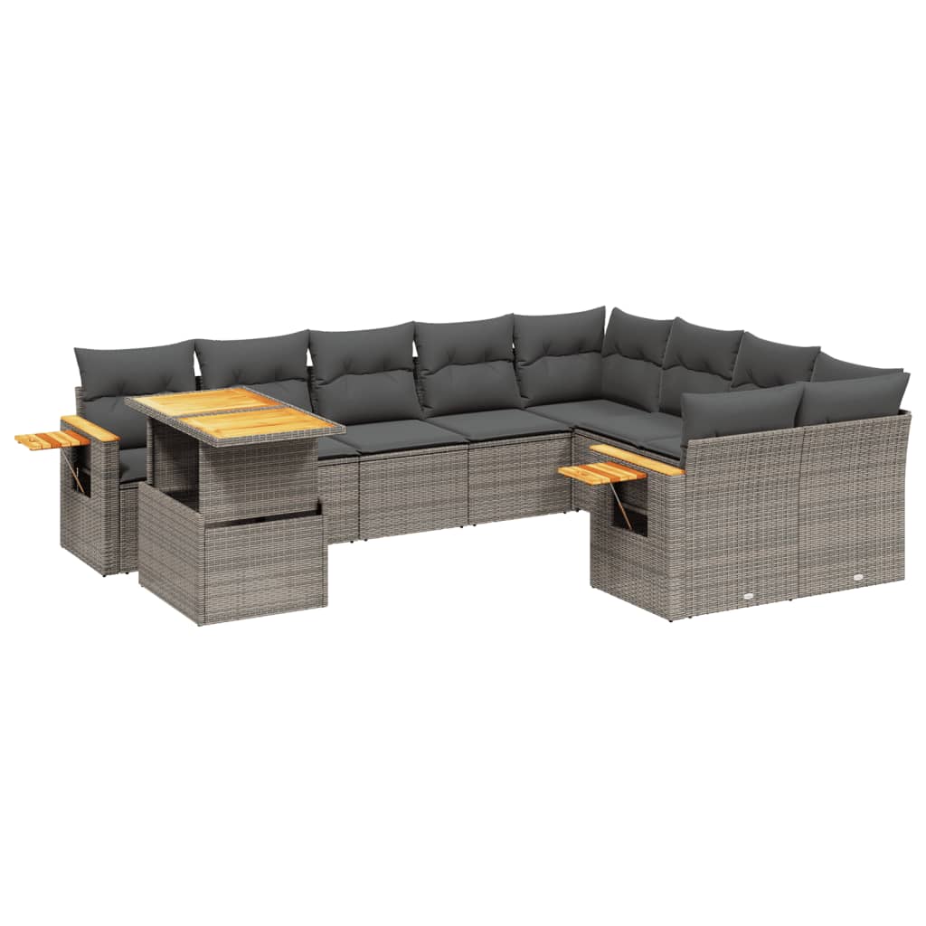 Σαλόνι Κήπου 10 Τεμαχίων Γκρι από Συνθετικό Ρατάν με Μαξιλάρια 2