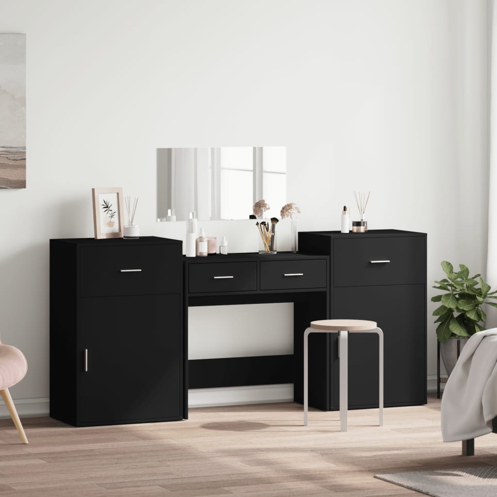 Μπουντουάρ Σετ 4 Μαύρο από Επεξεργασμένο Ξύλο 3