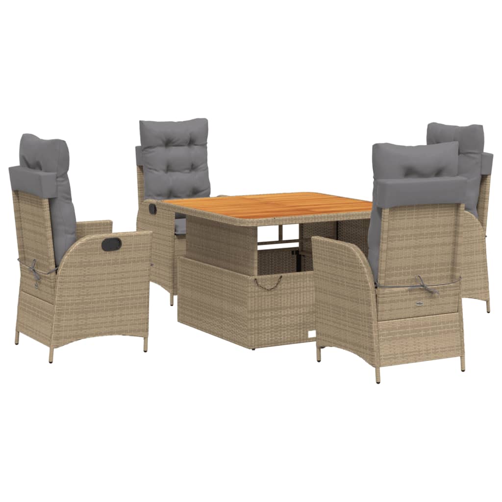 Σετ Τραπεζαρίας Κήπου 5 τεμ. Μπεζ Συνθετικό Ρατάν με Μαξιλάρι 2