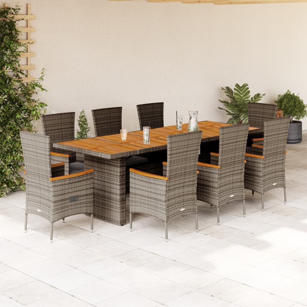 Σετ Τραπεζαρίας Κήπου 9 τεμ. Γκρι Συνθ. Ρατάν με Μαξιλάρια 1