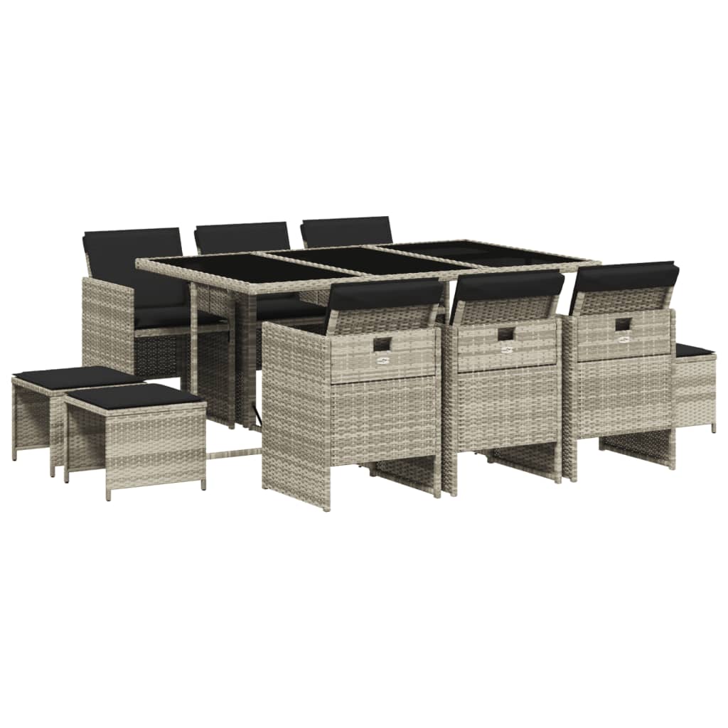 Σετ Τραπεζαρίας Κήπου 11 τεμ. Αν. Γκρι Συνθ. Ρατάν με Μαξιλάρια 2