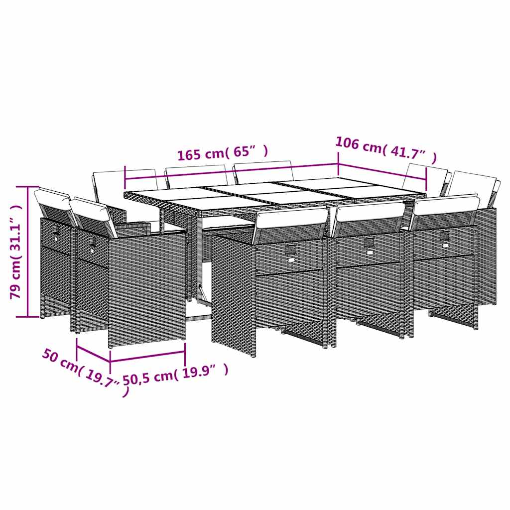 Σετ Τραπεζαρίας Κήπου 11 τεμ. Αν. Γκρι Συνθ. Ρατάν με Μαξιλάρια 8