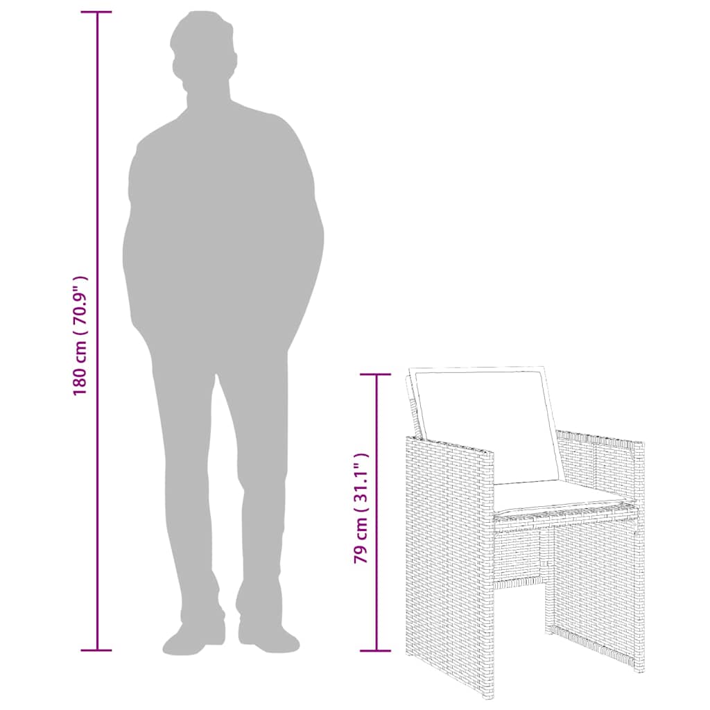 Σετ Τραπεζαρίας Κήπου 15 τεμ Μαύρο από Συνθ. Ρατάν με Μαξιλάρια 10