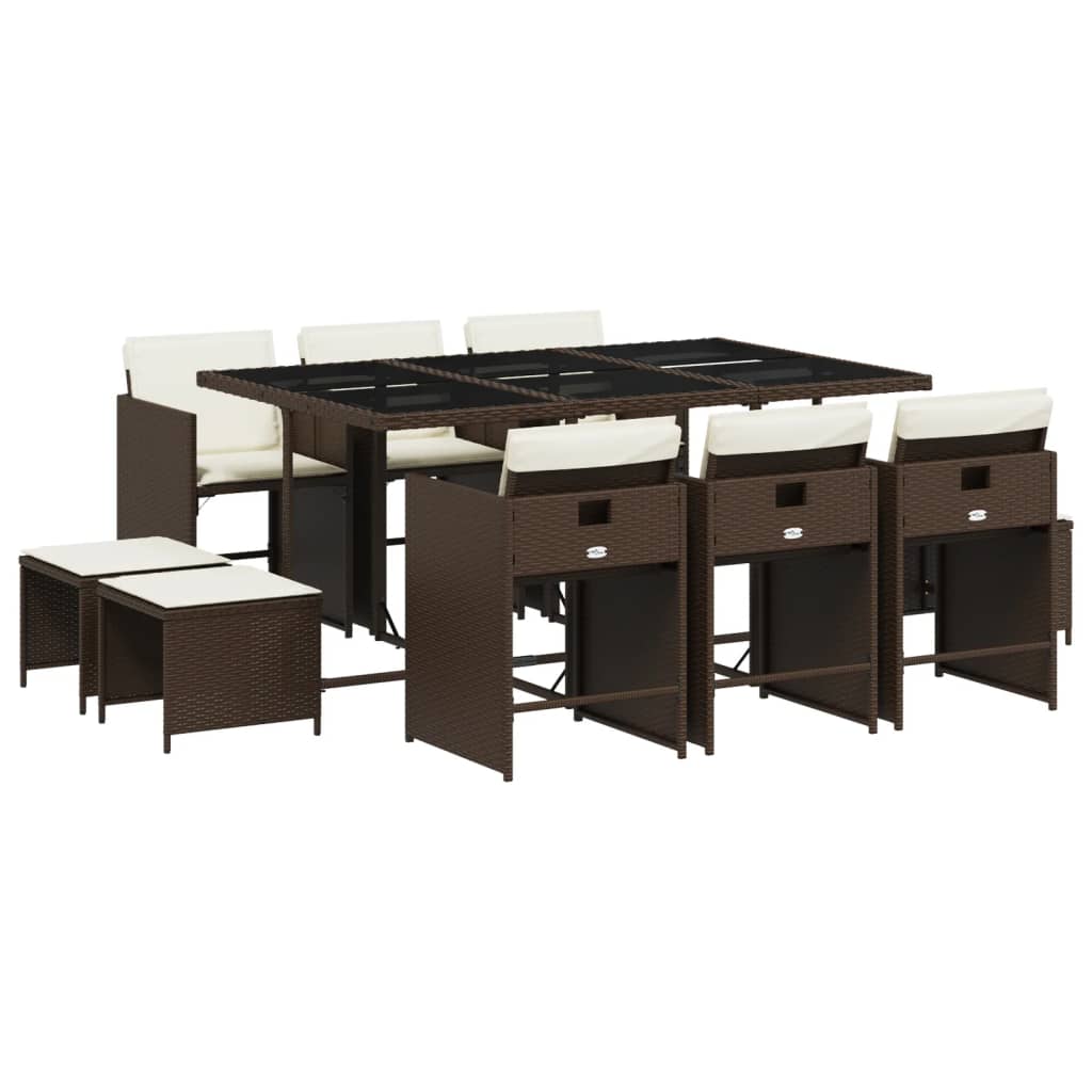 Σετ Τραπεζαρίας Κήπου 11 τεμ. Καφέ Συνθετικό Ρατάν με Μαξιλάρια 2