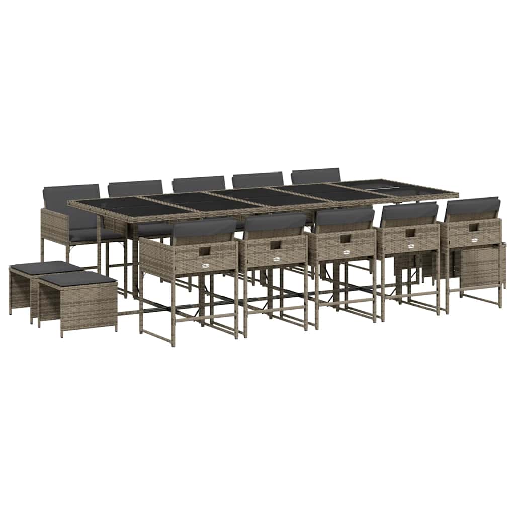 Σετ Τραπεζαρίας Κήπου 15 τεμ. Γκρι Συνθετικό Ρατάν με Μαξιλάρια 2