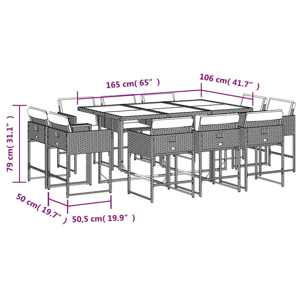 Σετ Τραπεζαρίας Κήπου 11 τεμ Μαύρο από Συνθ. Ρατάν με Μαξιλάρια 8