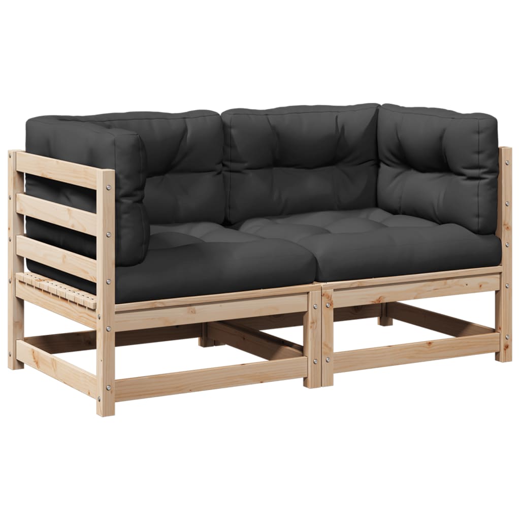 Καναπές Κήπου Σετ 2 Τεμαχίων από Μασίφ Ξύλο Πεύκου με Μαξιλάρια 2