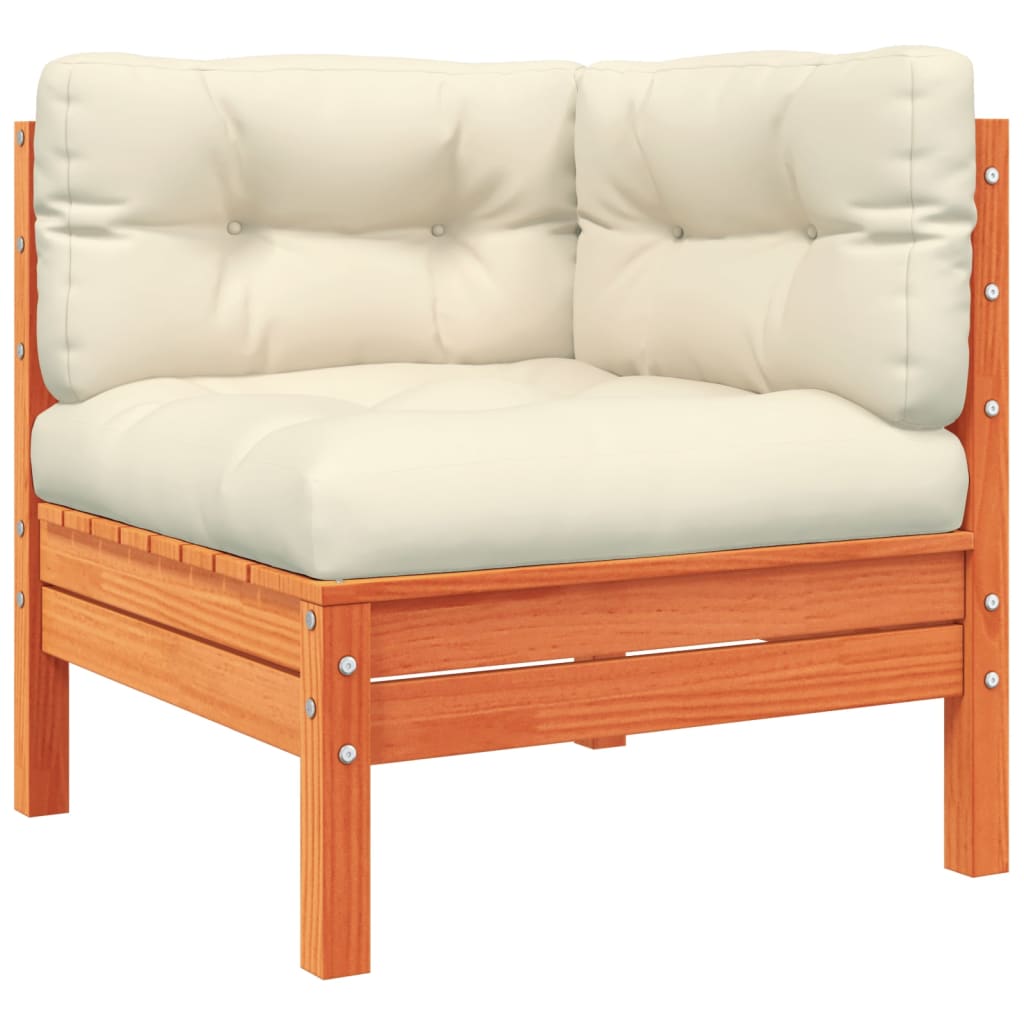 Καναπές Κήπου Σετ 4 τεμ. Καφέ Μασίφ Ξύλο Πεύκου με Μαξιλάρια 4