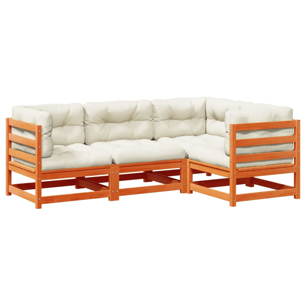 Καναπές Κήπου Σετ 4 τεμ. Καφέ Μασίφ Ξύλο Πεύκου με Μαξιλάρια 2