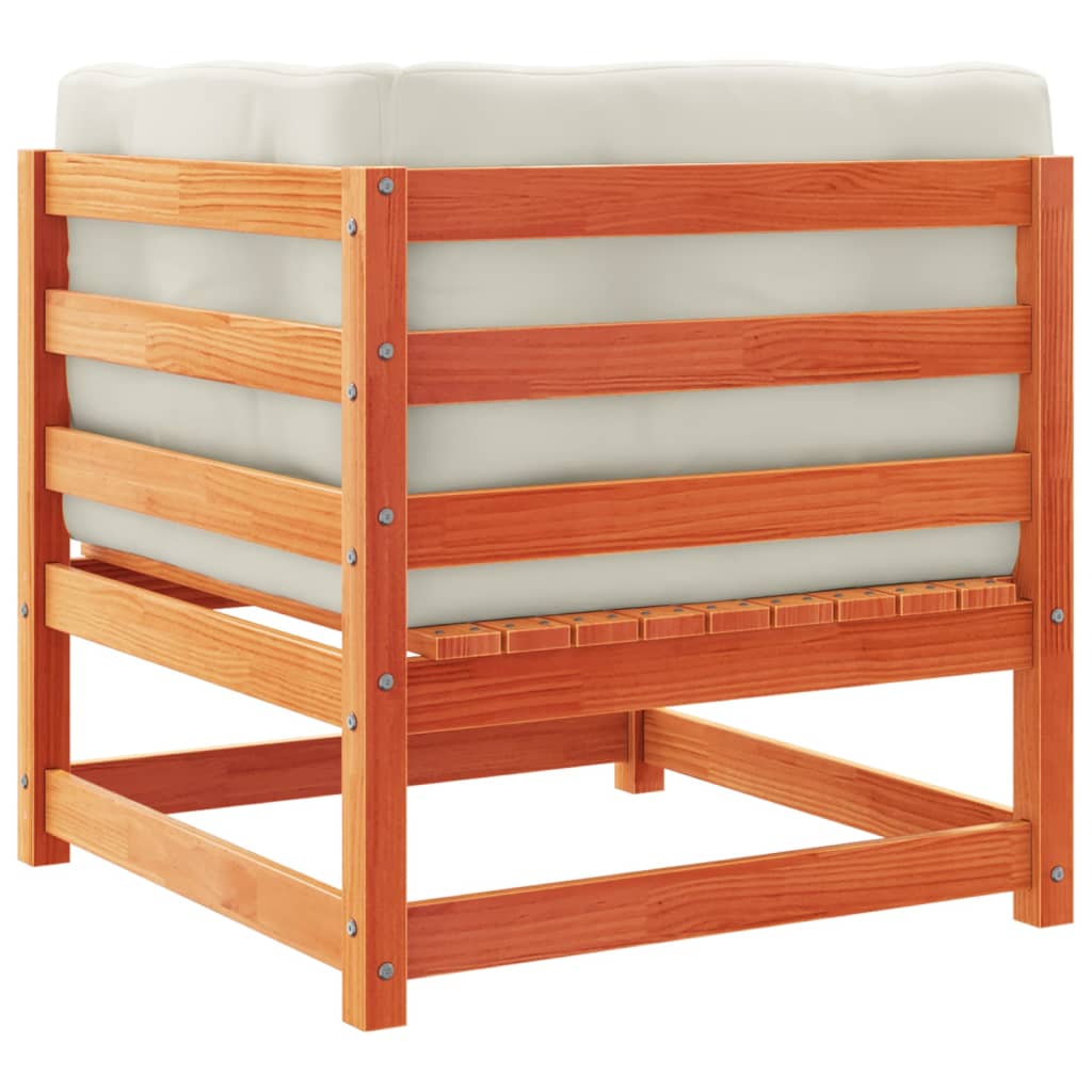 Καναπές Κήπου Σετ 4 τεμ. Καφέ Μασίφ Ξύλο Πεύκου με Μαξιλάρια 6