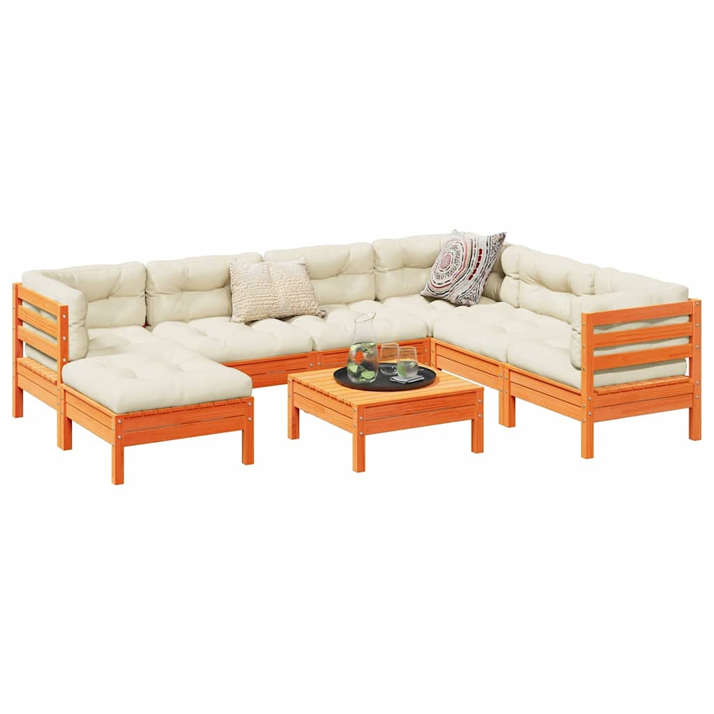 Καναπές Κήπου Σετ 8 τεμ. Καφέ Μασίφ Ξύλο Πεύκου με Μαξιλάρια 1