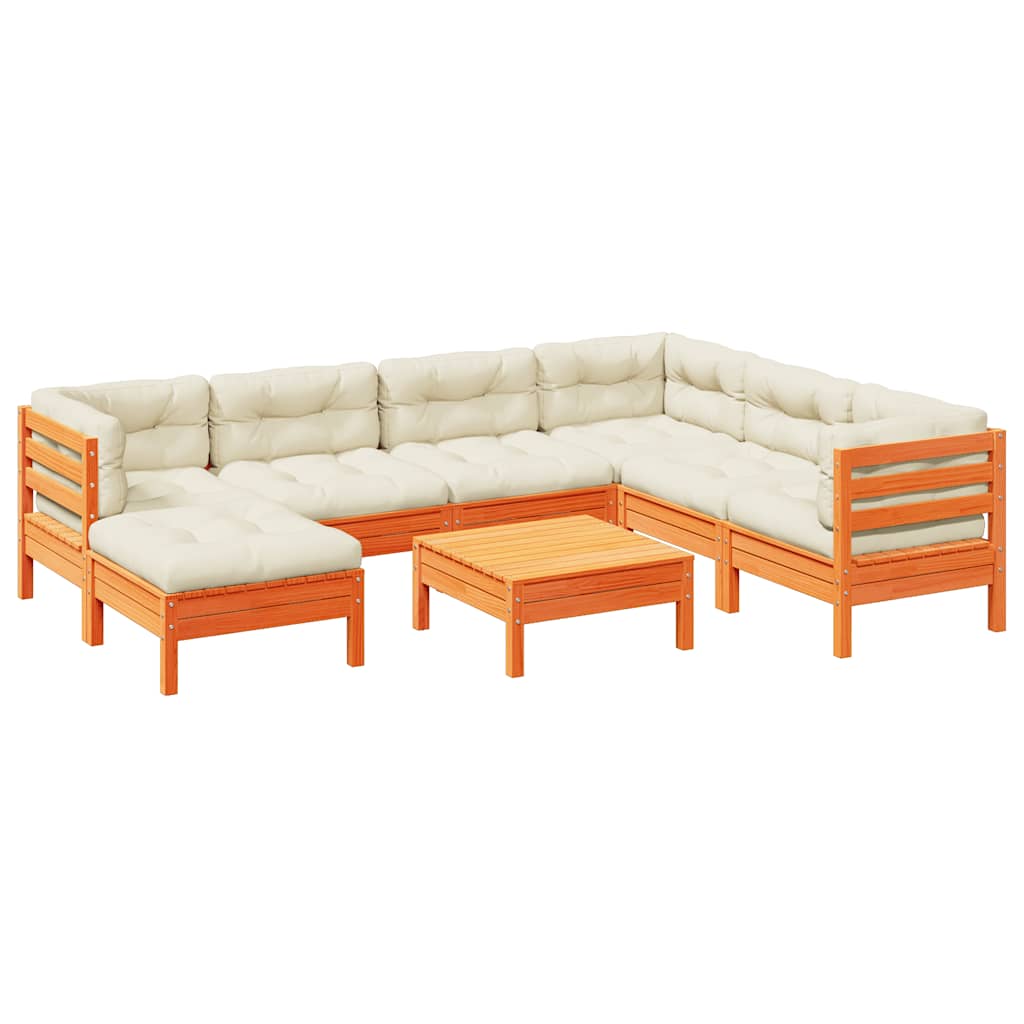 Καναπές Κήπου Σετ 8 τεμ. Καφέ Μασίφ Ξύλο Πεύκου με Μαξιλάρια 2