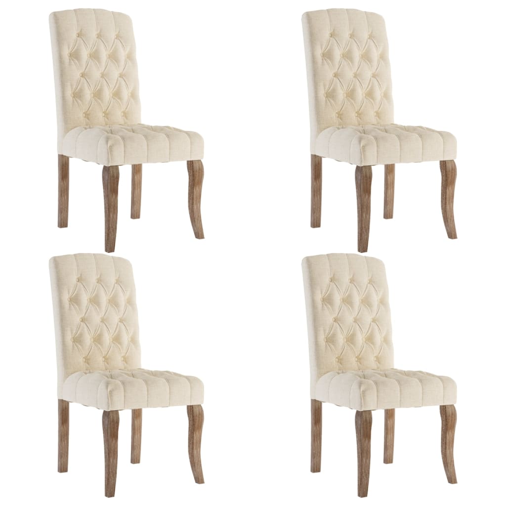 Καρέκλες Τραπεζαρίας 4 τεμ. Μπεζ Υφασμάτινες με Λινό Σχέδιο 2