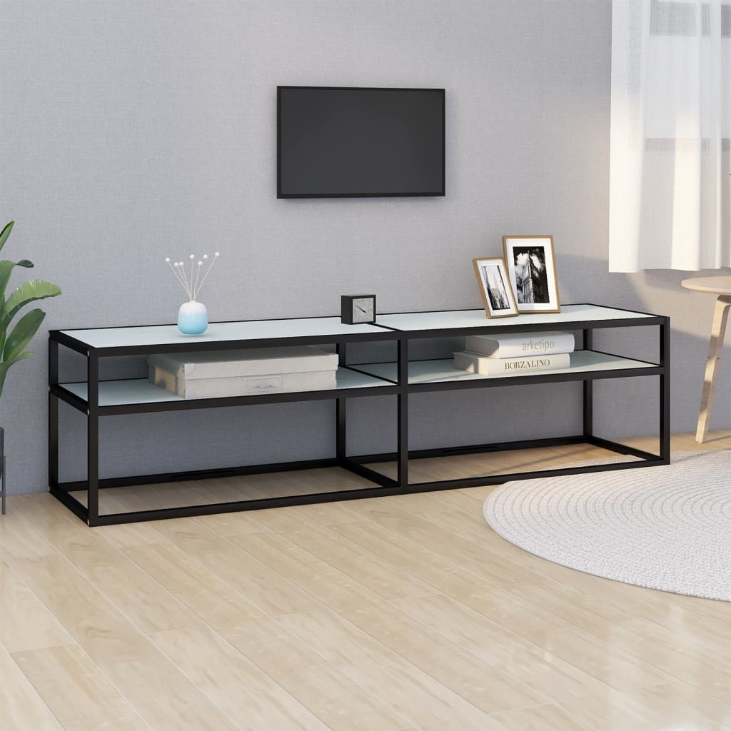 Έπιπλο Τηλεόρασης Λευκό Όψη Μαρμάρου 160x40x40,5εκ Ψημένο Γυαλί 1