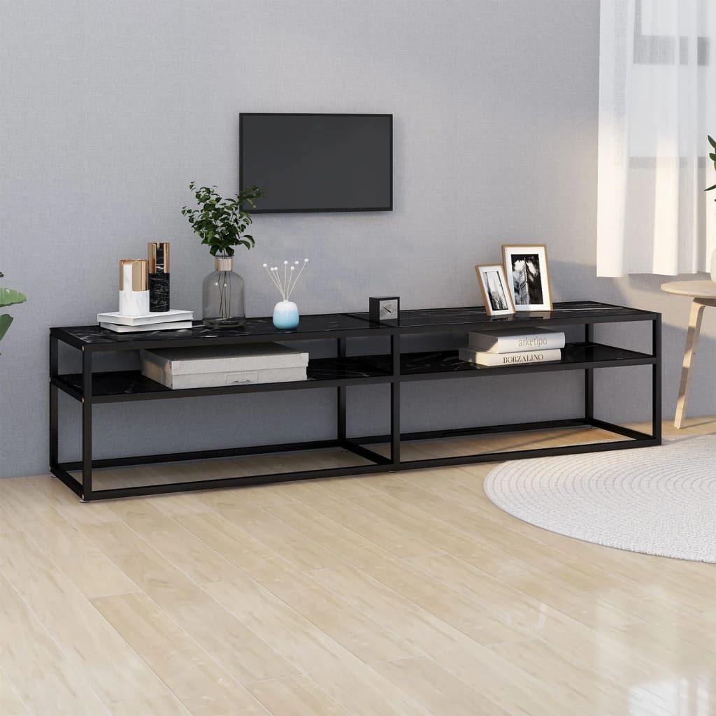 Έπιπλο Τηλεόρασης Λευκό Όψη Μαρμάρου 180x40x40,5εκ Γυαλί Ασφαλ. 1