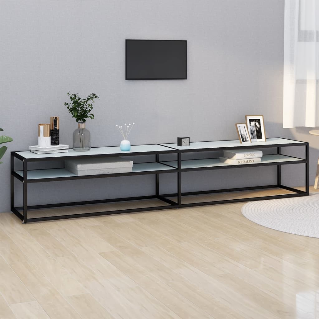 Έπιπλο Τηλεόρασης Λευκό Όψη Μαρμάρου 220x40x40,5εκ Ψημένο Γυαλί 1