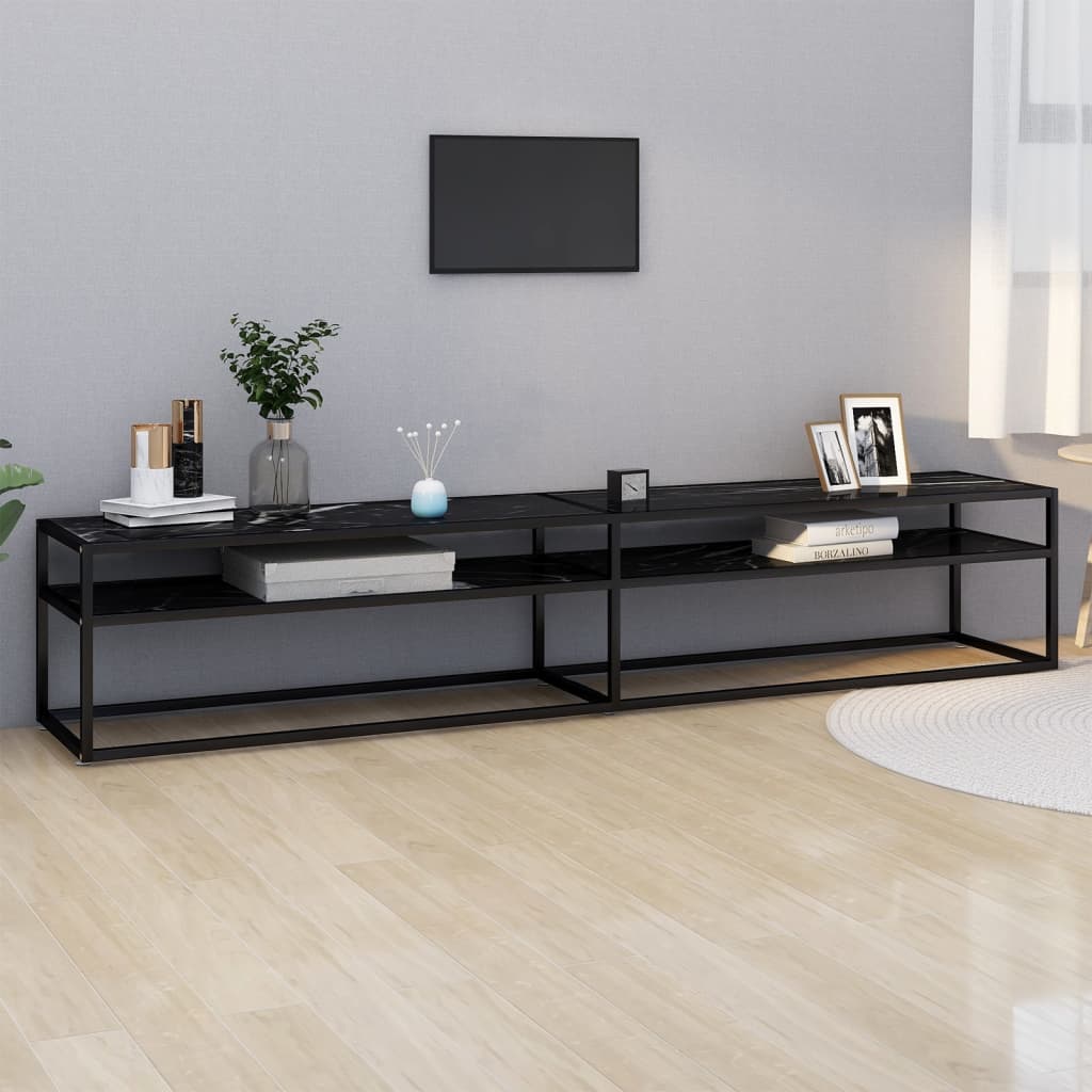Έπιπλο Τηλεόρασης Μαύρο Όψη Μαρμάρου 220x40x40,5εκ Ψημένο Γυαλί 1