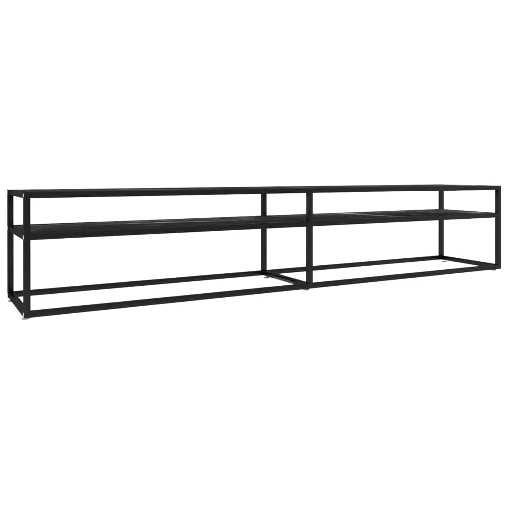 Έπιπλο Τηλεόρασης Μαύρο Όψη Μαρμάρου 220x40x40,5εκ Ψημένο Γυαλί 2