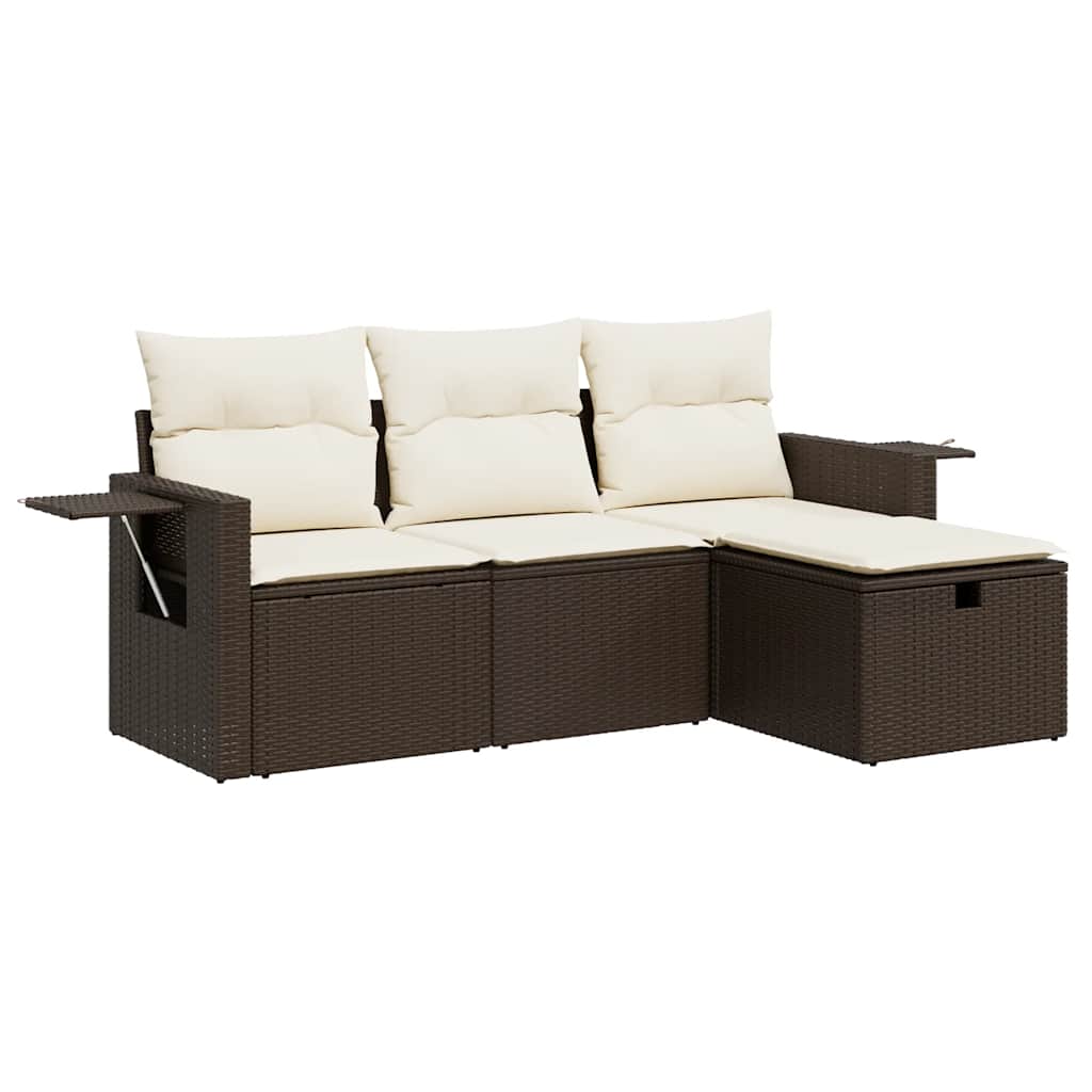 Σαλόνι Κήπου Σετ 4 Τεμαχίων Καφέ Συνθετικό Ρατάν με Μαξιλάρια 2