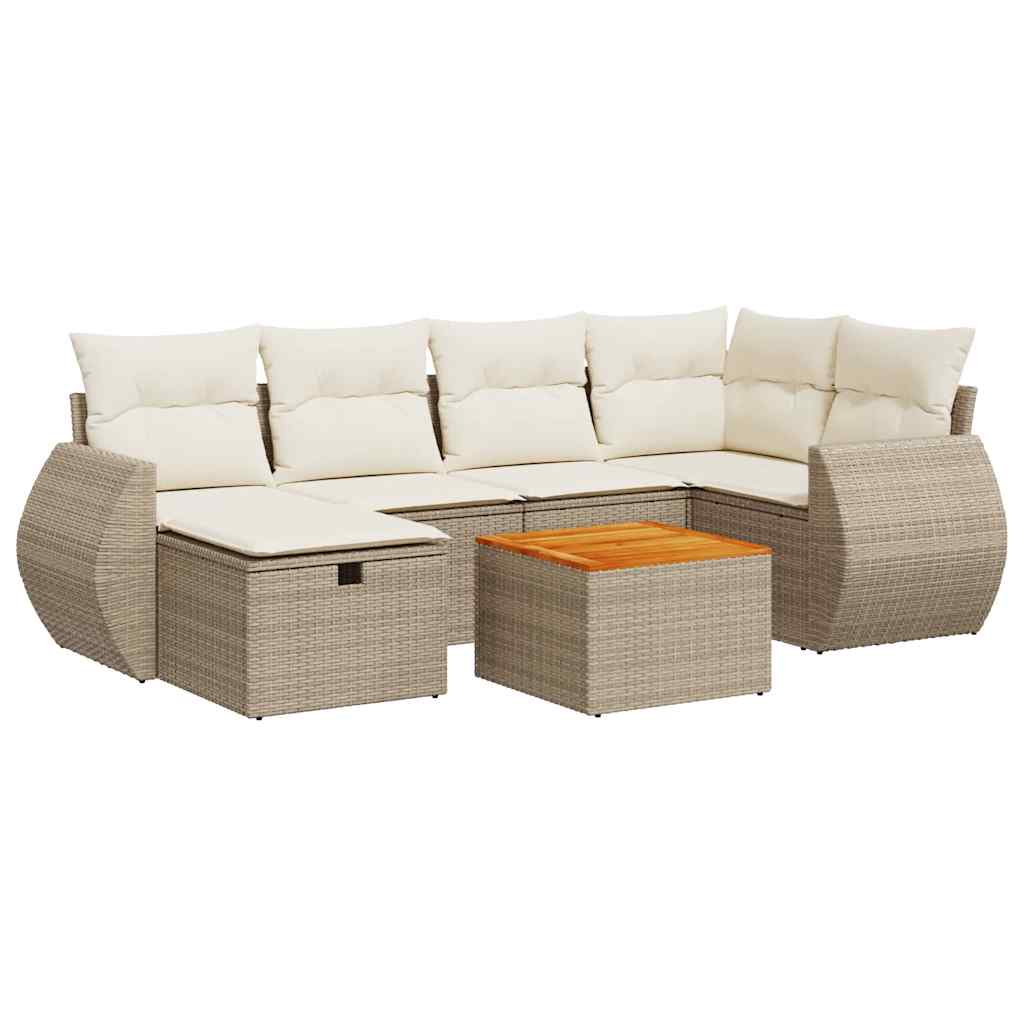 Σαλόνι Κήπου Σετ 7 τεμ. Μπεζ Συνθετικό Ρατάν με Μαξιλάρια 2