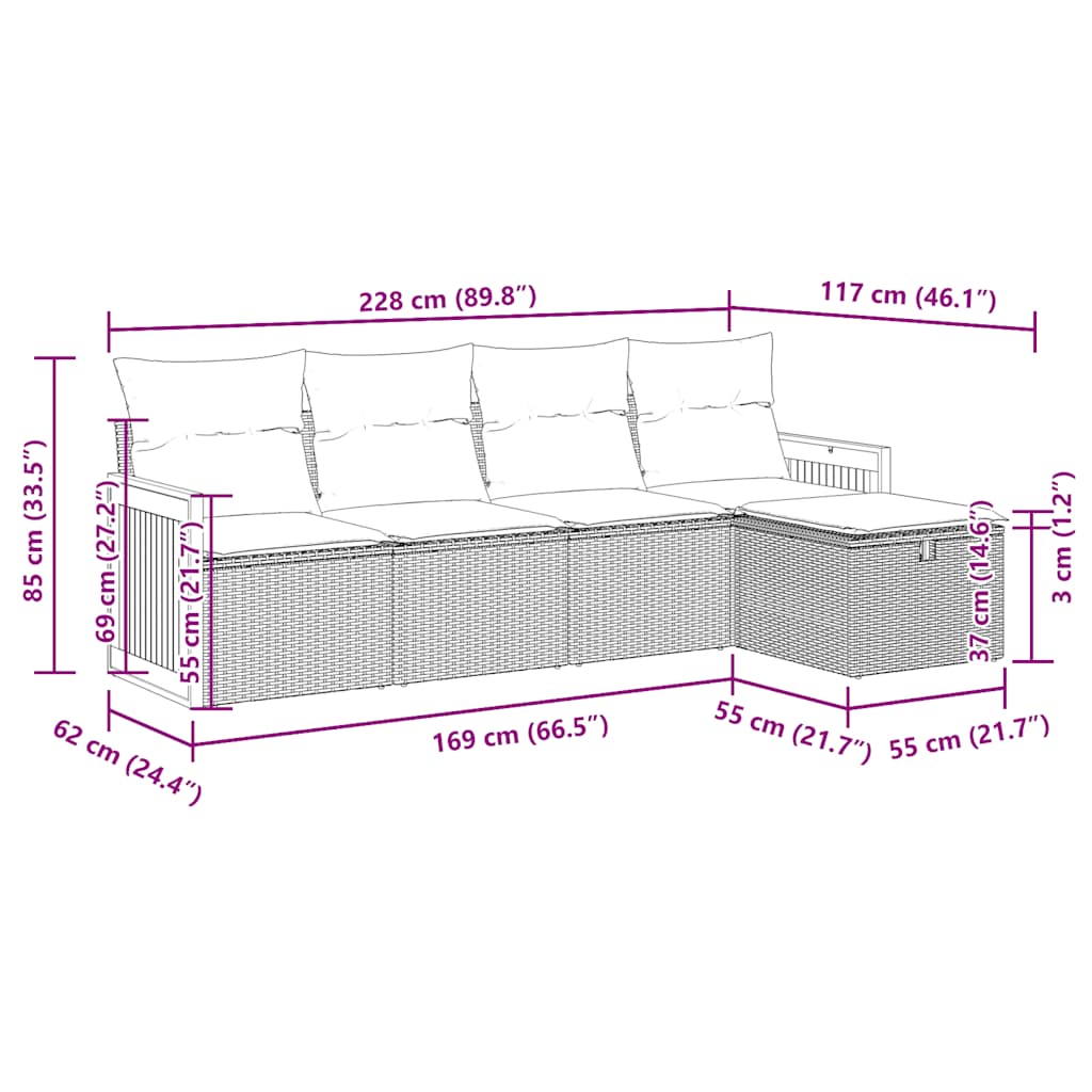 Σαλόνι Κήπου 5 Τεμαχίων Γκρι από Συνθετικό Ρατάν με Μαξιλάρια 12