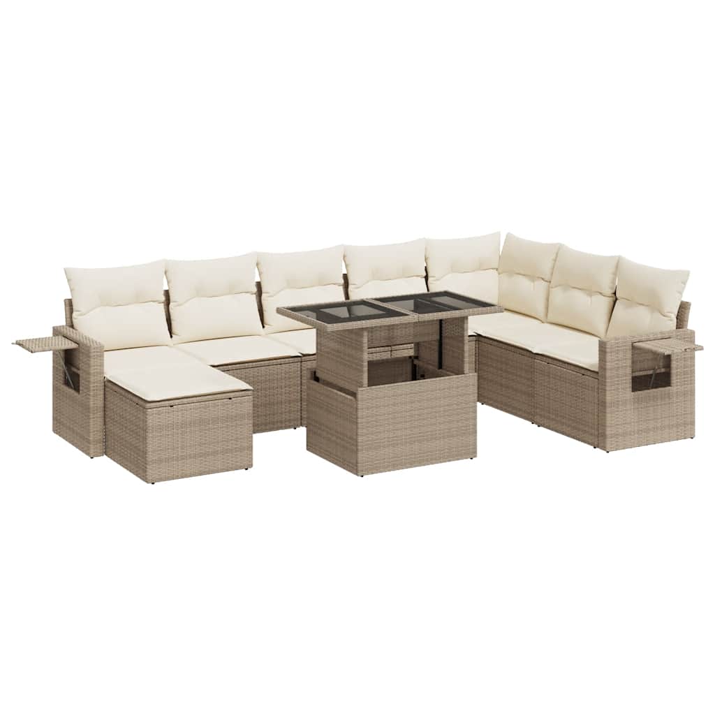 Σαλόνι Κήπου Σετ 9 τεμ. Μπεζ Συνθετικό Ρατάν με Μαξιλάρια 2