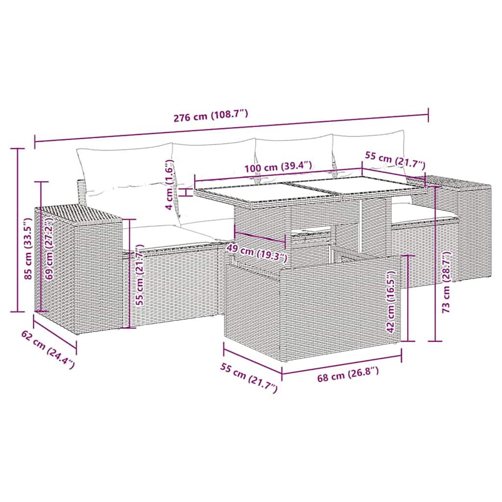Σαλόνι Κήπου Σετ 5 Τεμαχίων Καφέ Συνθετικό Ρατάν με Μαξιλάρια 11
