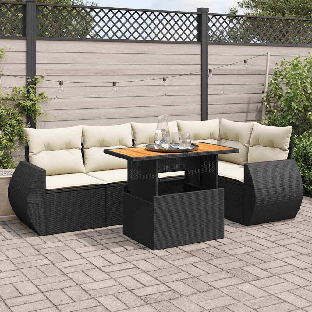 Καναπές Κήπου 6 Τεμαχίων Μαύρο από Συνθετικό Ρατάν με Μαξιλάρια 1