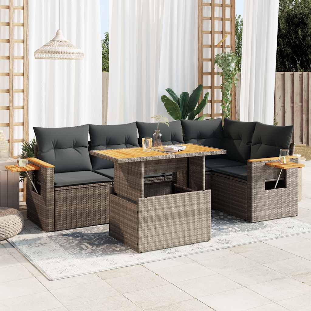 Σαλόνι Κήπου 6 Τεμαχίων Γκρι Συνθετικό Ρατάν Μαξιλάρια Ακακία 1