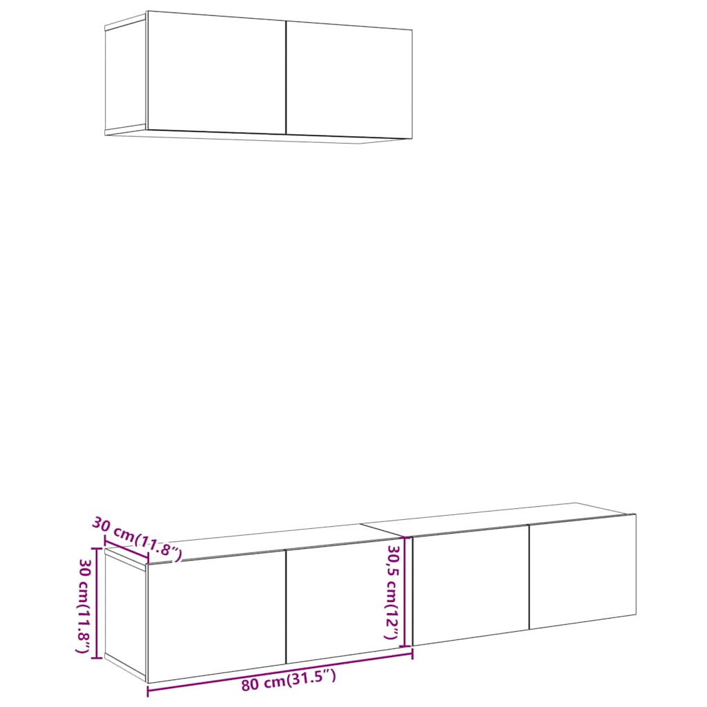 3 τεμαχίων σετ ντουλαπιών τηλεόρασης με επίτοιχο παλιό ξύλο 7