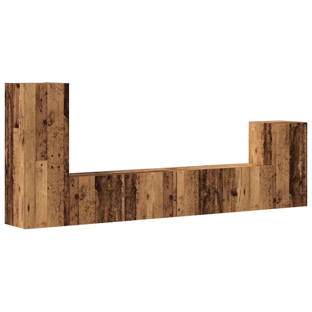 4 τεμαχίων σετ ντουλαπιών τηλεόρασης με επίτοιχο παλιό ξύλο 2