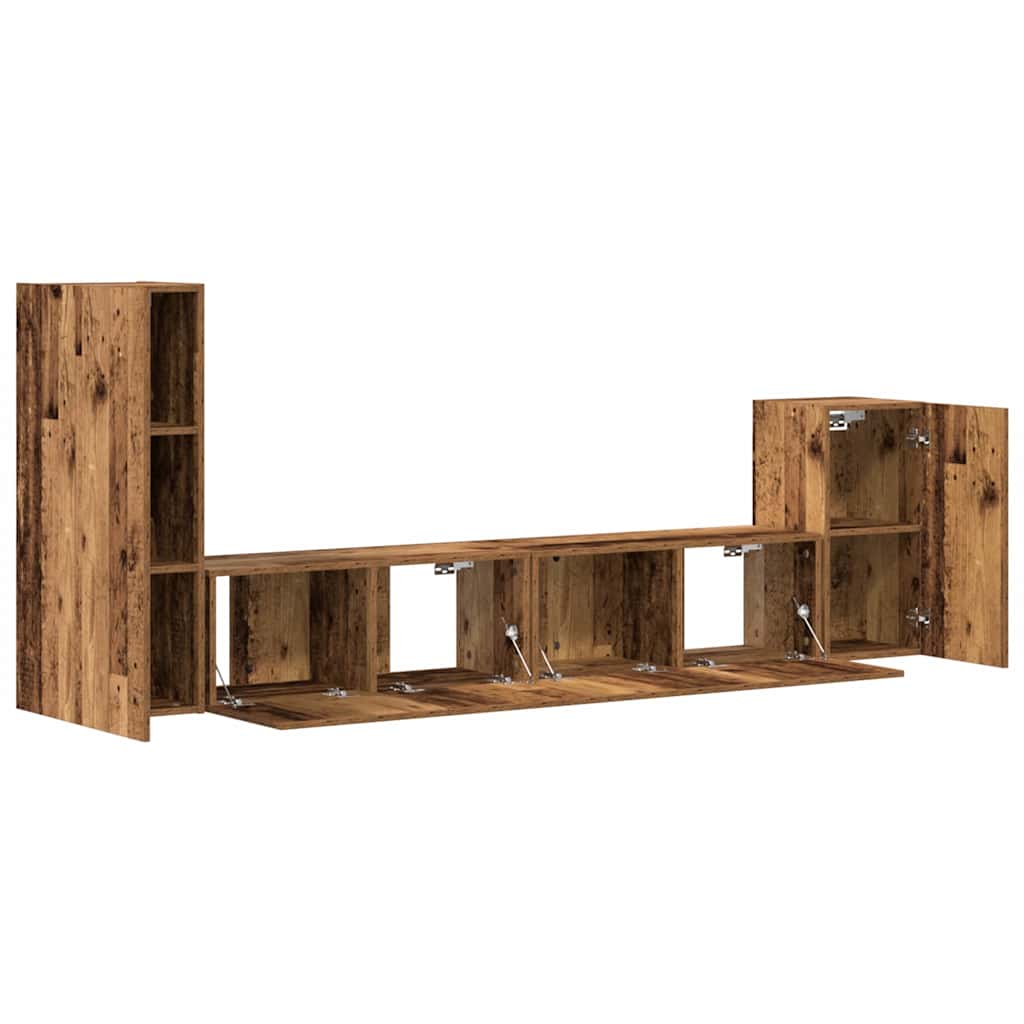 4 τεμαχίων σετ ντουλαπιών τηλεόρασης με επίτοιχο παλιό ξύλο 5