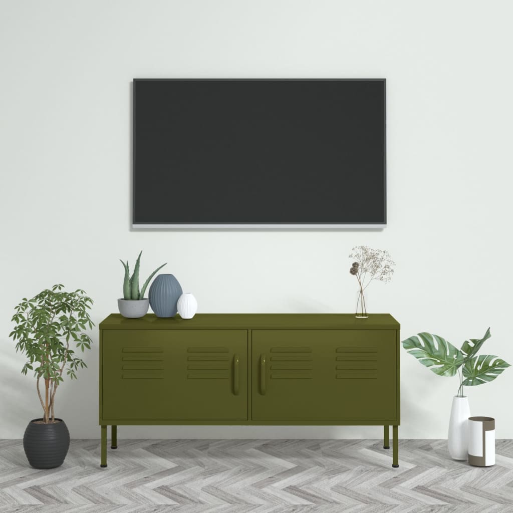 Έπιπλο Τηλεόρασης Πράσινο Λαδί 105x35x50 εκ. από Ατσάλι 1