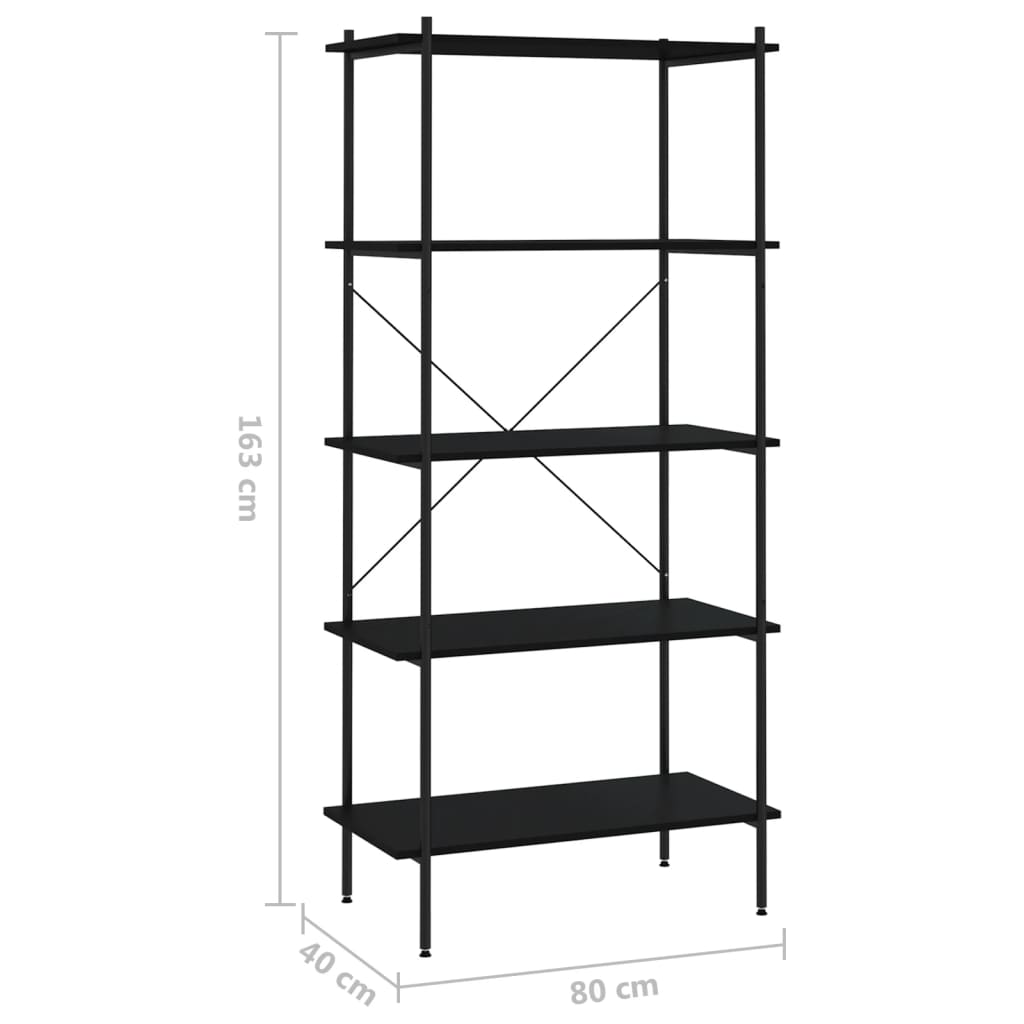 Ραφιέρα 5 Επιπέδων Μαύρη 80 x 40 x 163 εκ. 7