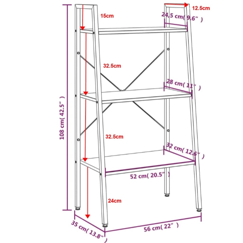 Ραφιέρα 3 Επιπέδων Σκούρο Καφέ & Μαύρο 56 x 35 x 108 εκ. 8