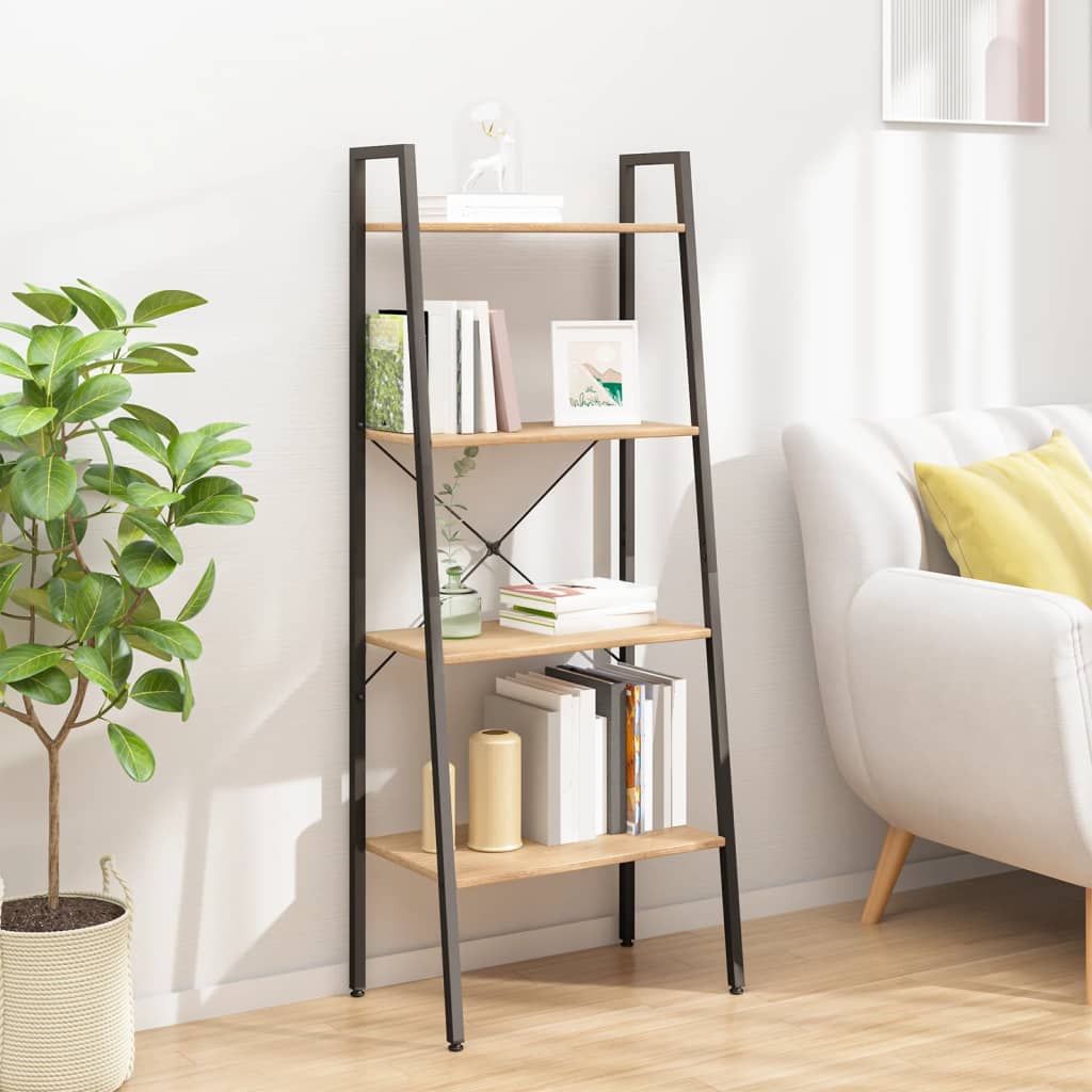 Ραφιέρα 4 Επιπέδων Ανοιχτό Καφέ & Μαύρο 56 x 35 x 140 εκ. 1