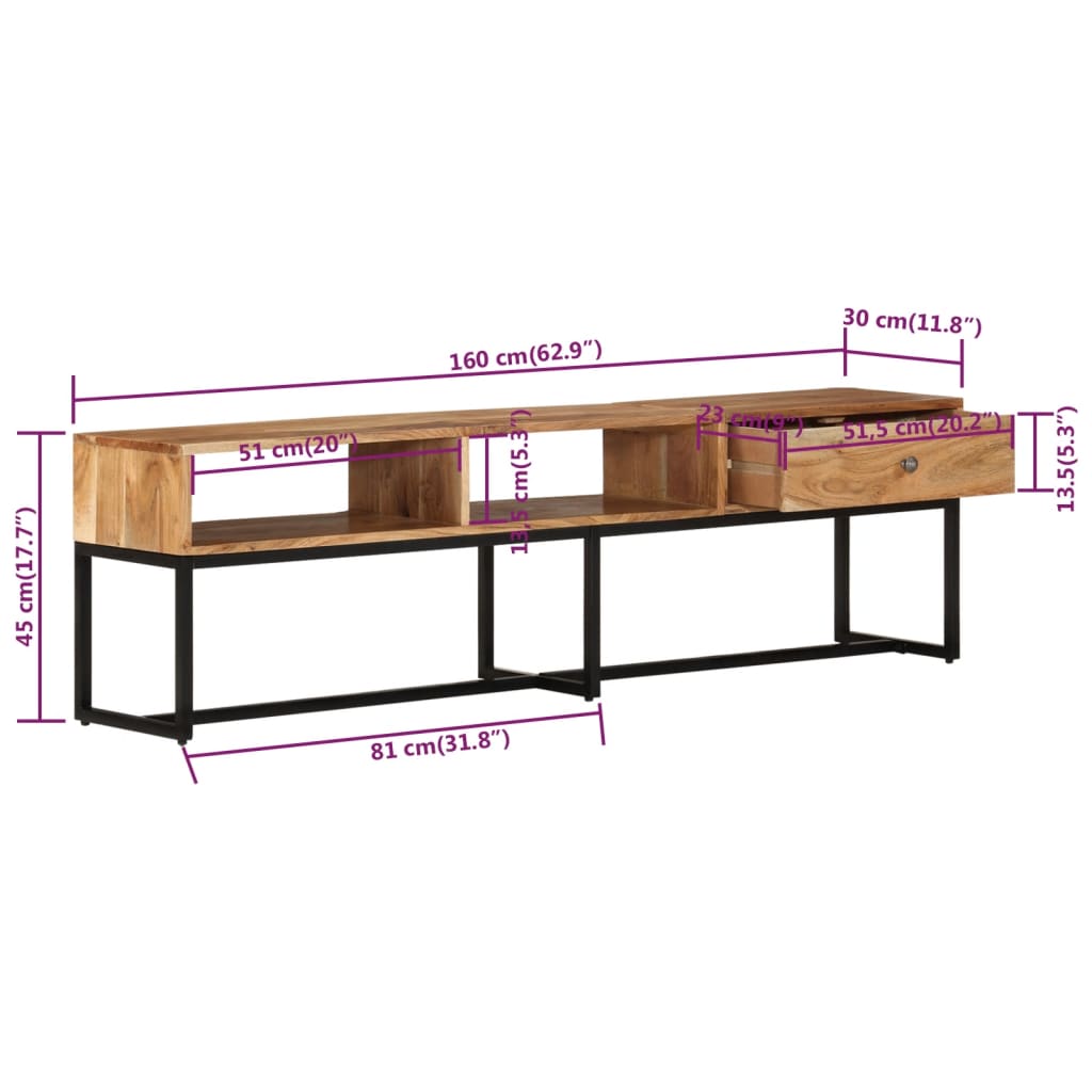 Έπιπλο Τηλεόρασης 160 x 30 x 45 εκ. από Μασίφ Ξύλο Ακακίας 8