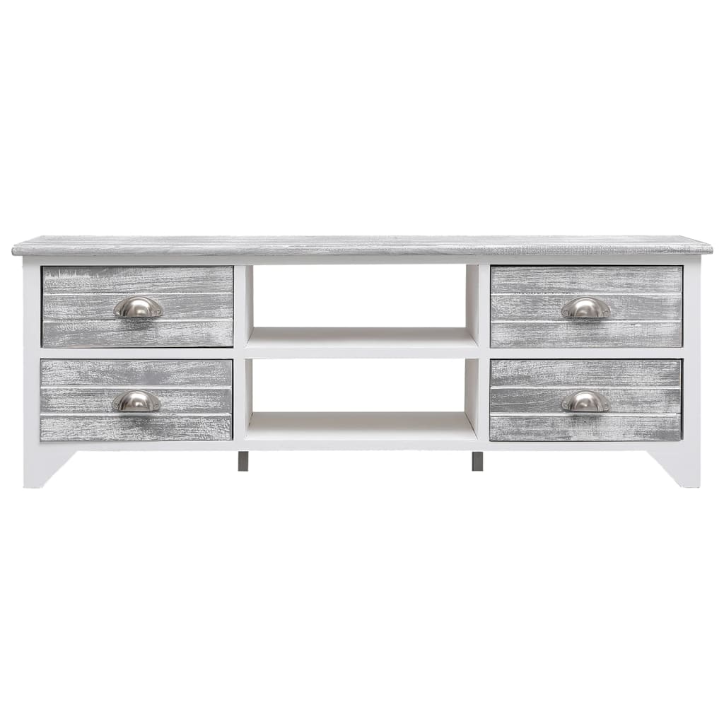 Έπιπλο Τηλεόρασης Λευκό/Γκρι 108x30x40 εκ. Μασίφ Ξύλο Παυλώνιας 2