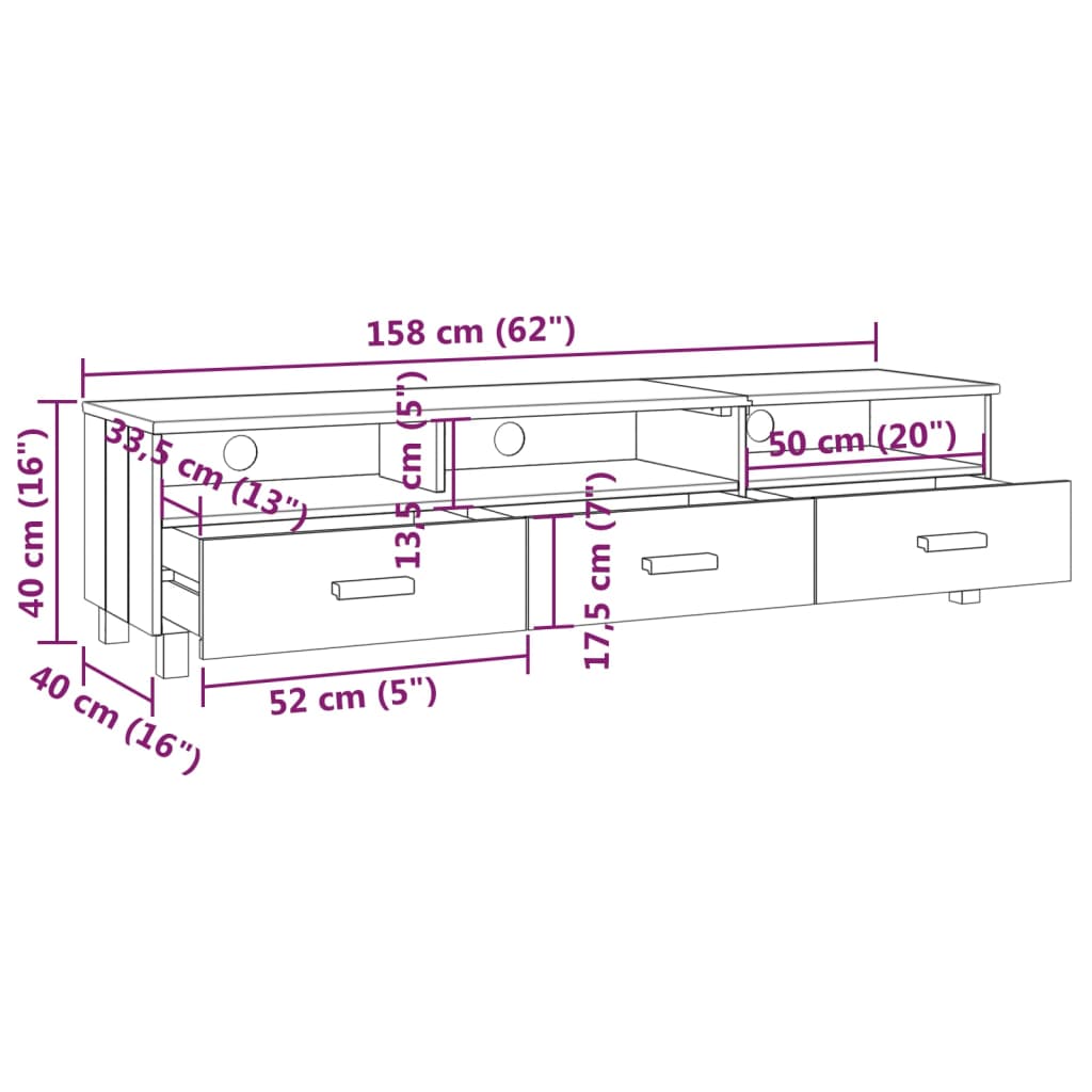 Έπιπλο Τηλεόρασης HAMAR Μελί 158x40x40 εκ. Μασίφ Ξύλο Πεύκου 8