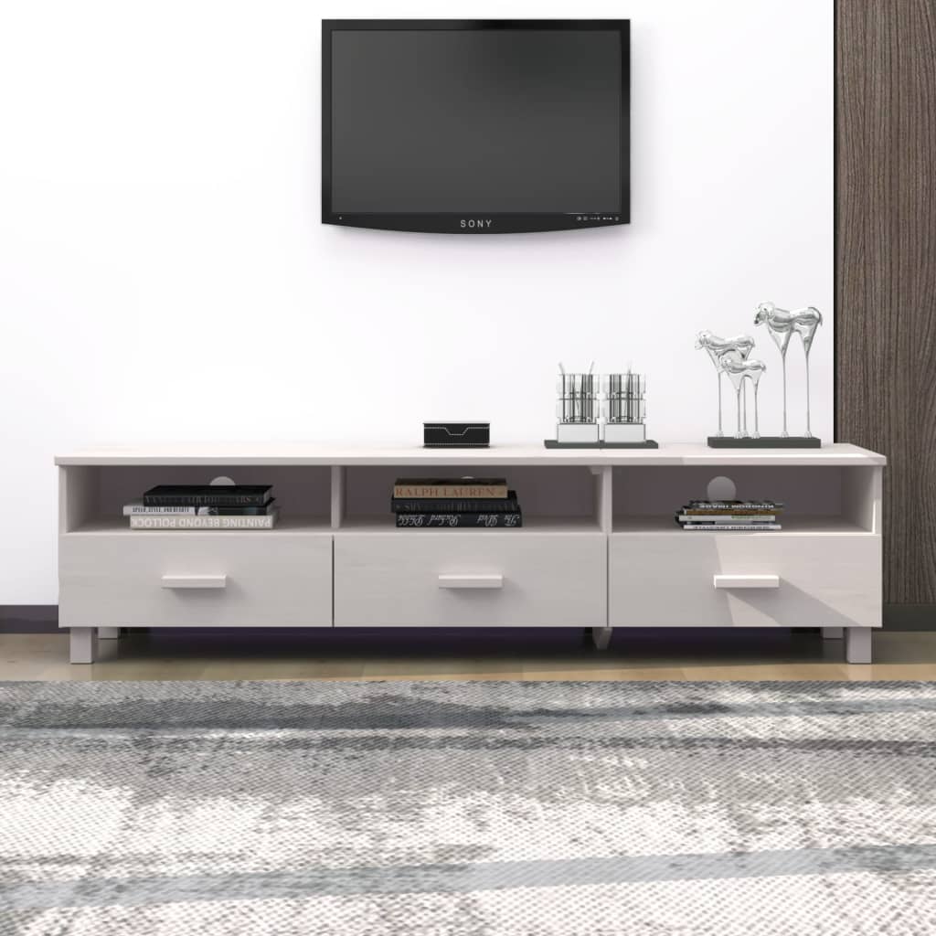 Έπιπλο Τηλεόρασης HAMAR Λευκό 158x40x40 εκ. Μασίφ Ξύλο Πεύκου 1