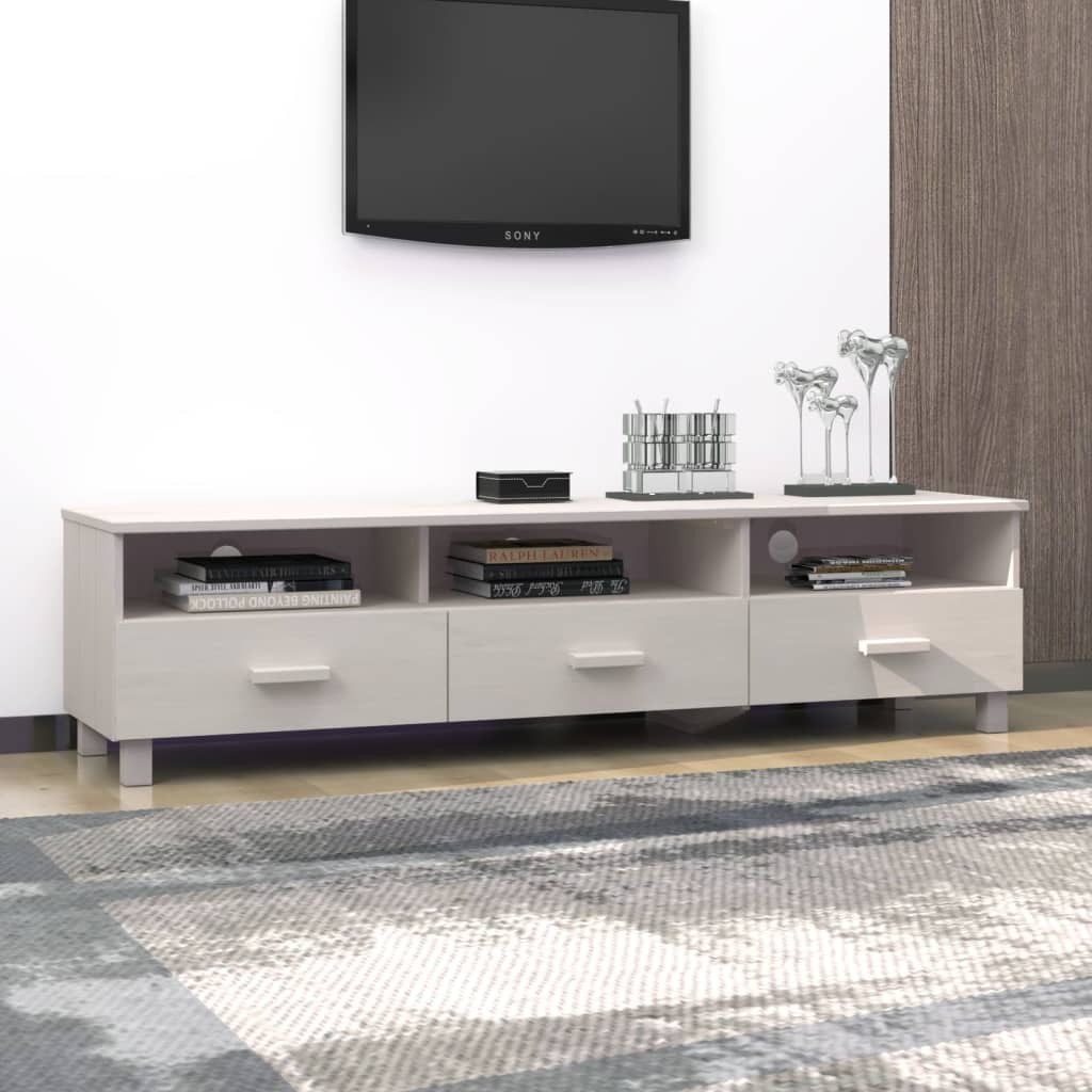 Έπιπλο Τηλεόρασης HAMAR Λευκό 158x40x40 εκ. Μασίφ Ξύλο Πεύκου 7