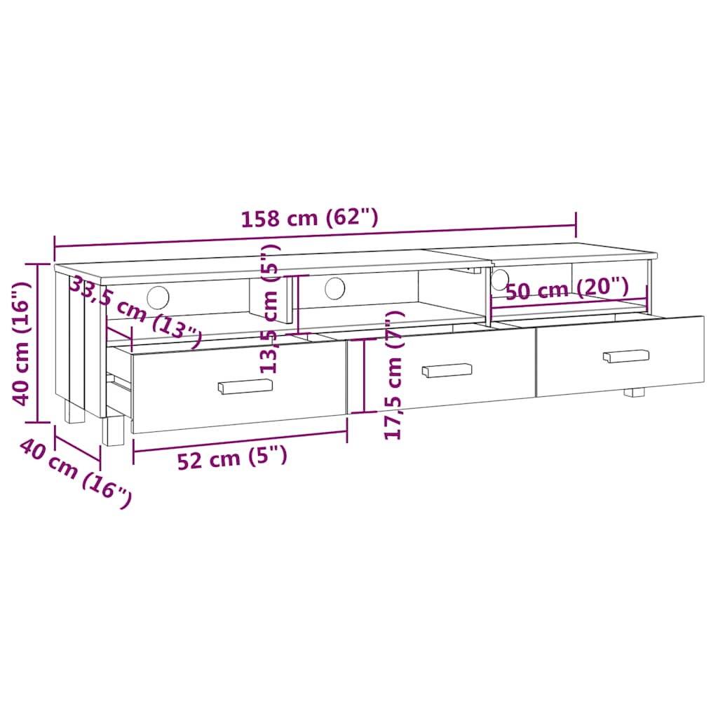Έπιπλο Τηλεόρασης HAMAR Σκ. Γκρι 158x40x40εκ. Μασίφ Ξύλο Πεύκου 9