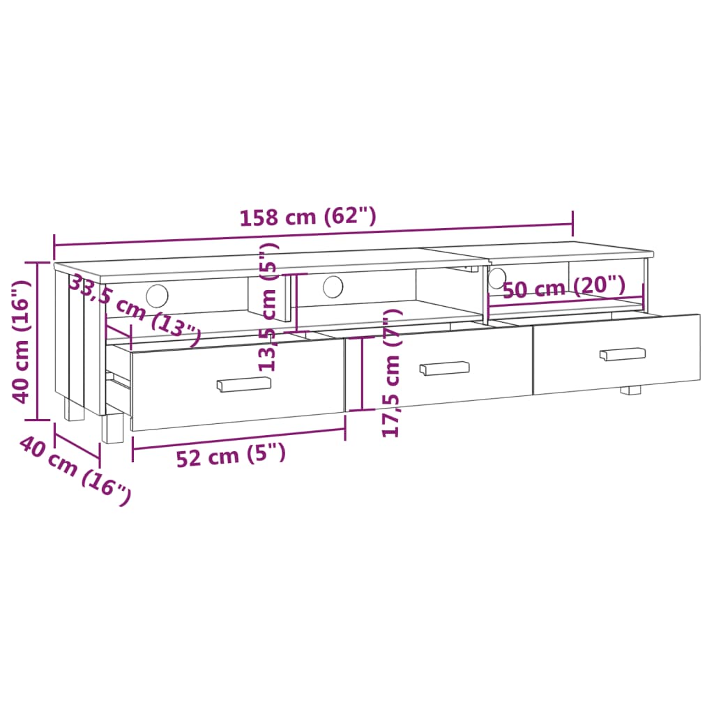 Έπιπλο Τηλεόρασης HAMAR Αν. Γκρι 158x40x40εκ. Μασίφ Ξύλο Πεύκου 8