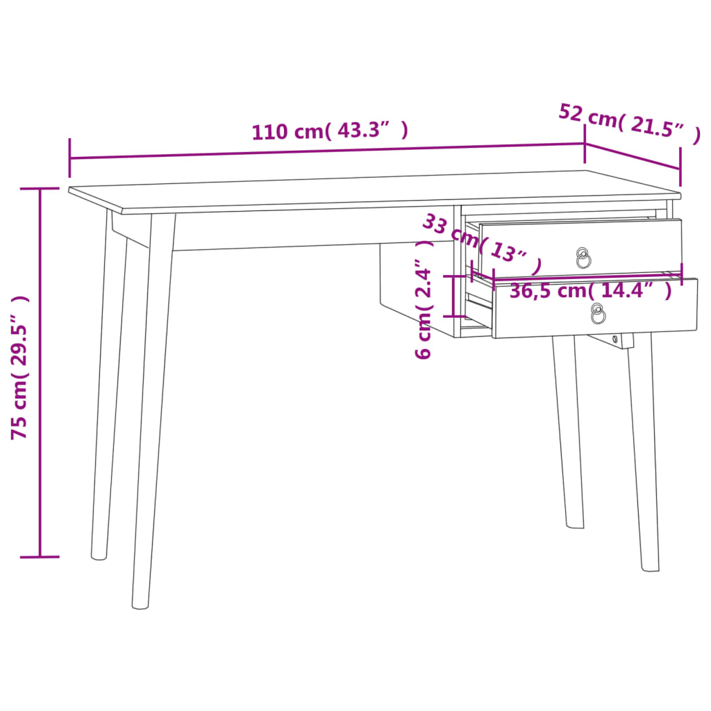 Γραφείο με 2 Συρτάρια 110 x 52 x 75 εκ. από Μασίφ Ξύλο Teak 8