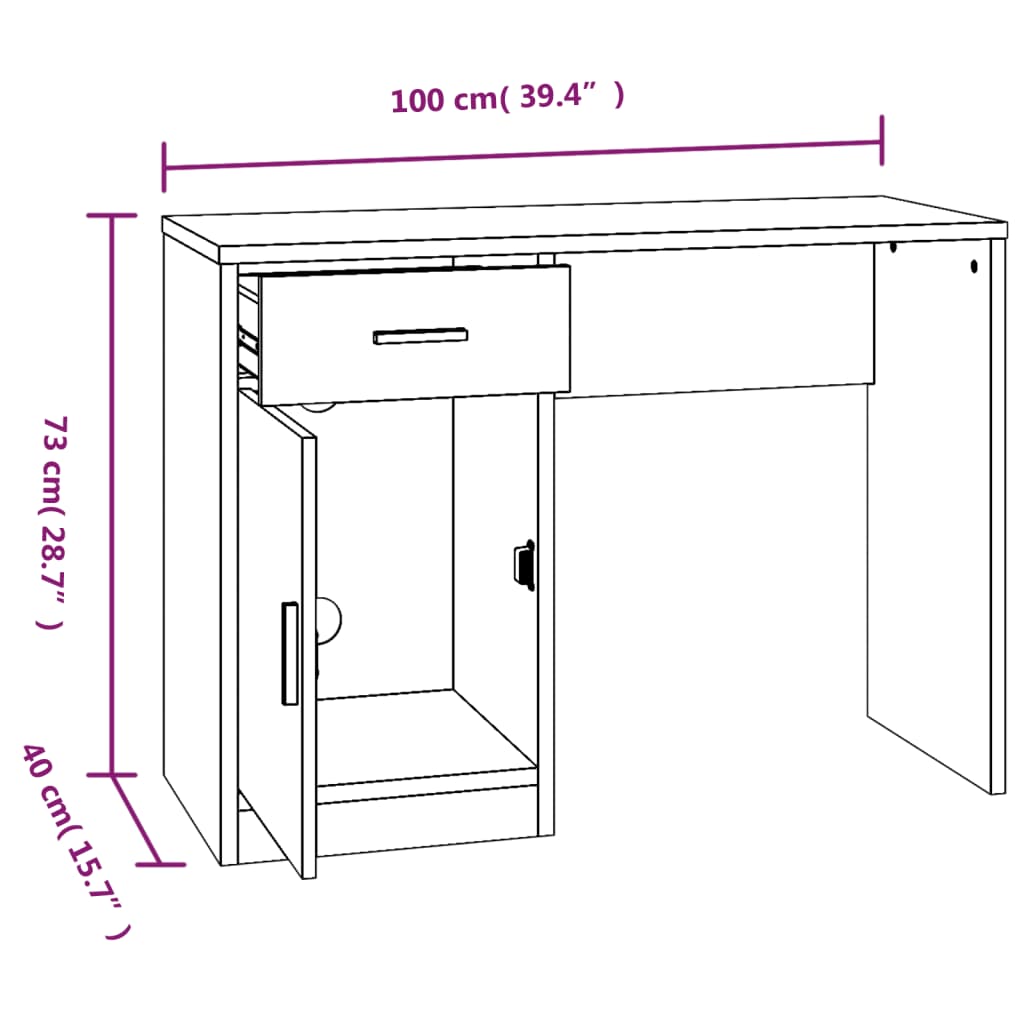 Γραφείο με Συρτάρι & Ντουλάπι Γκρι Σκυρ. 100x40x73 εκ. Επ. Ξύλο 9