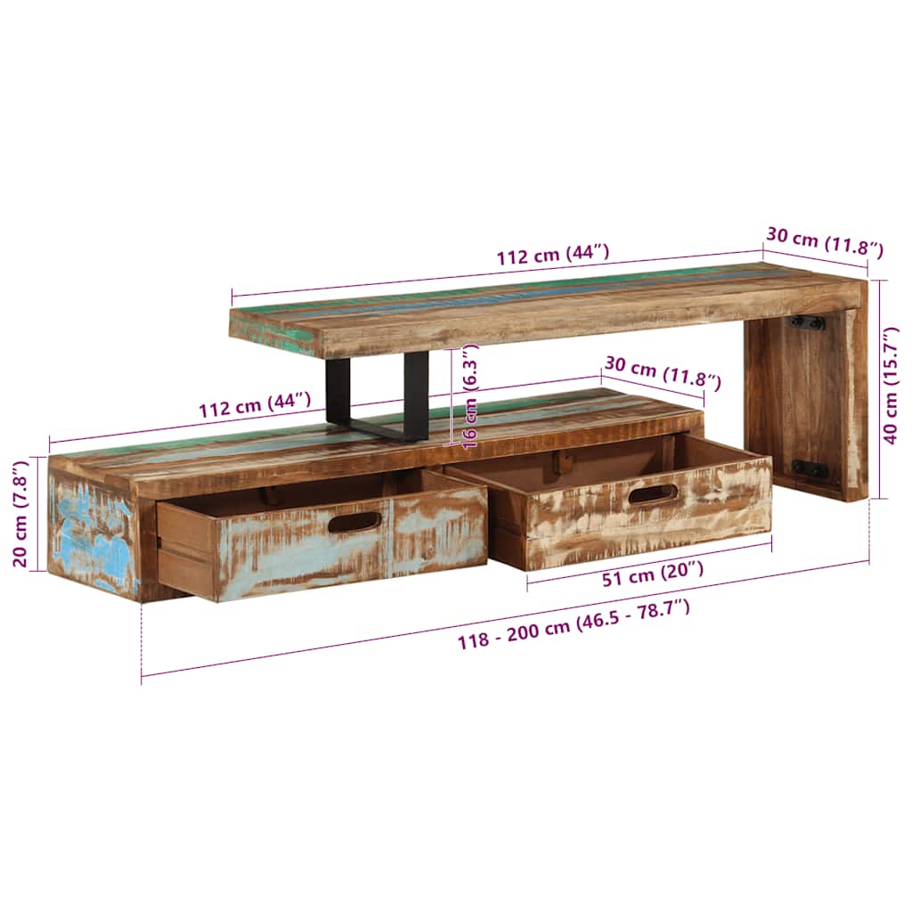 Έπιπλο Τηλεόρασης από Μασίφ Ανακυκλωμένο Ξύλο 12