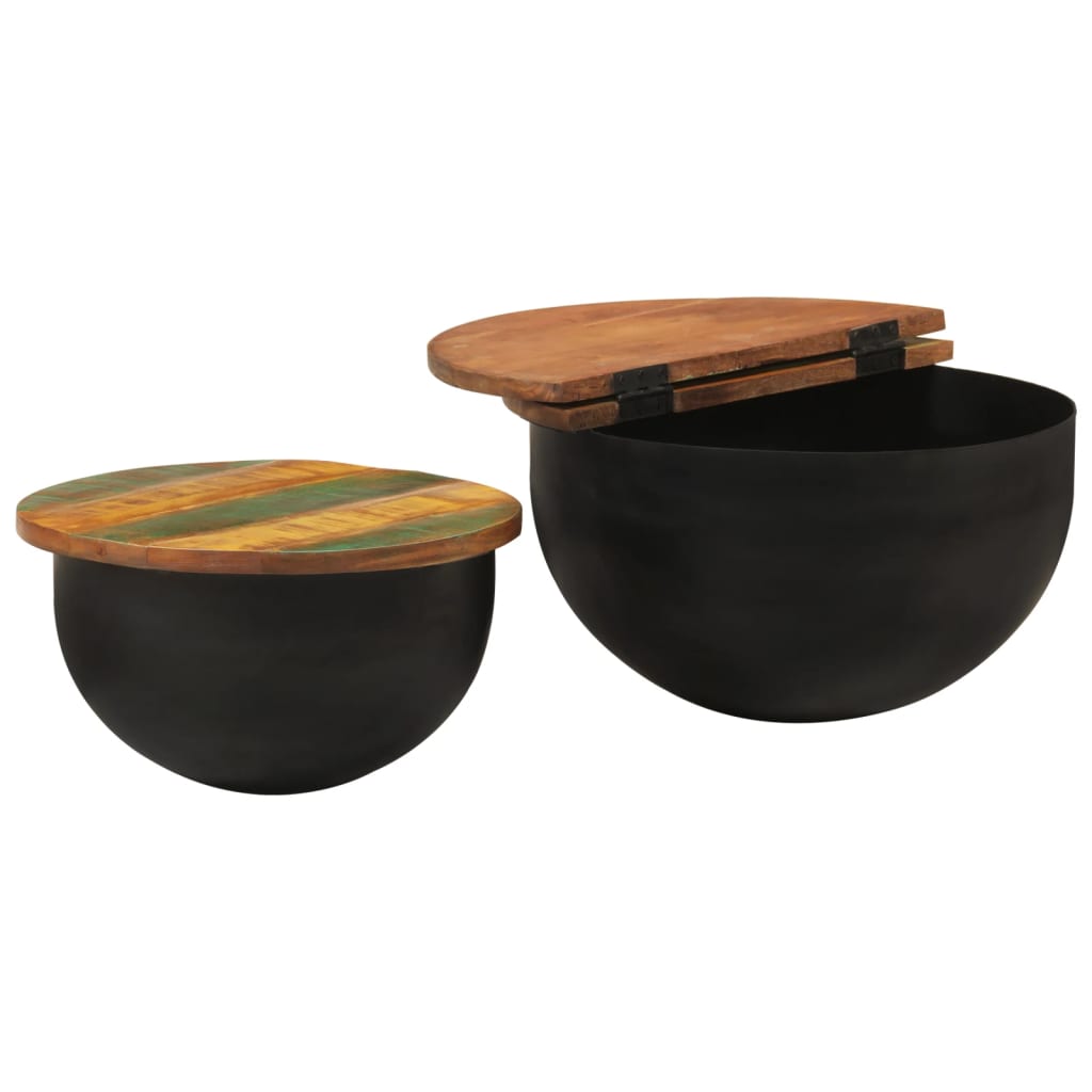 Τραπεζάκια Σαλονιού Σετ 2Τεμ. Μαύρα από Μασίφ Ανακυκλωμένο Ξύλο 2