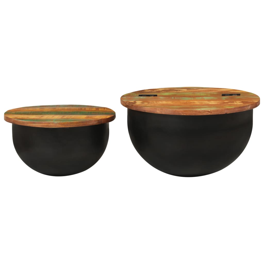 Τραπεζάκια Σαλονιού Σετ 2Τεμ. Μαύρα από Μασίφ Ανακυκλωμένο Ξύλο 4