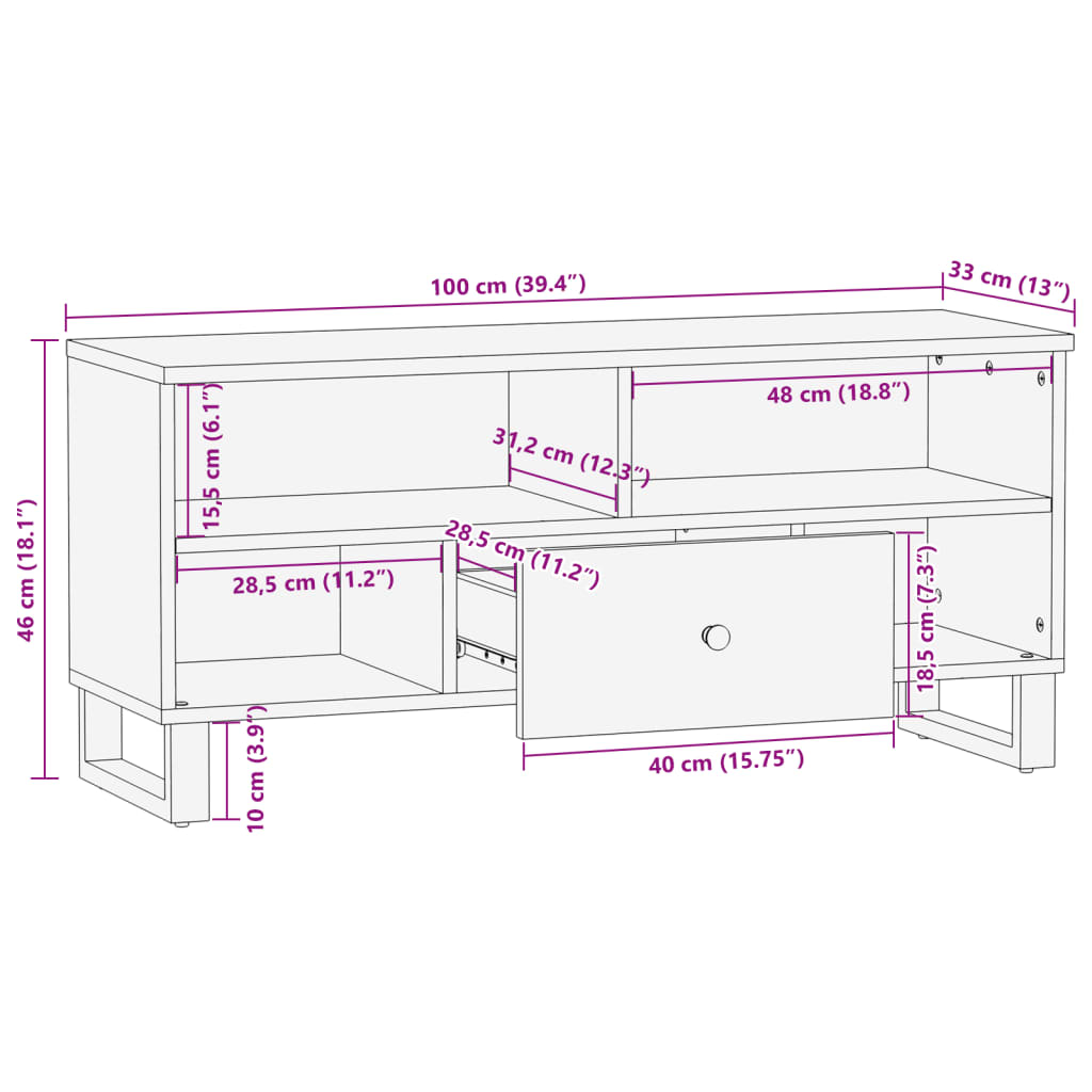Έπιπλο Τηλεόρασης 100x33x46εκ. Μασίφ Ανακυκλ. Ξύλο & Επεξ. Ξύλο 11