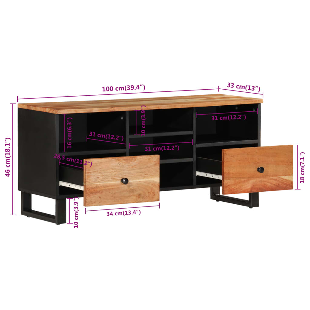 Έπιπλο Τηλεόρασης 100x33x46 εκ. Μασίφ Ξύλο Ακακίας & Επεξ. Ξύλο 11